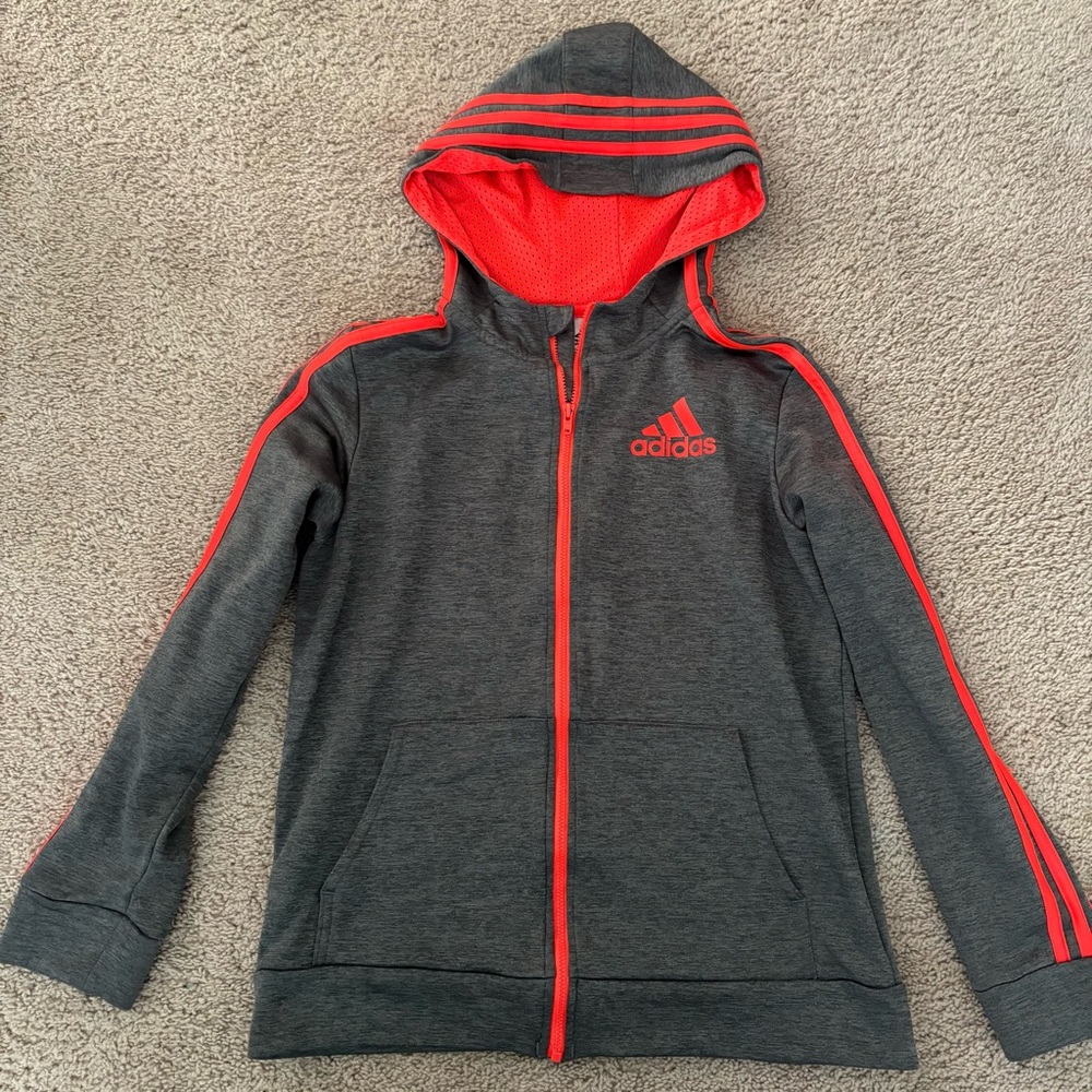 Adidas Kids Charcoal and Bright Coral Hoodie size L